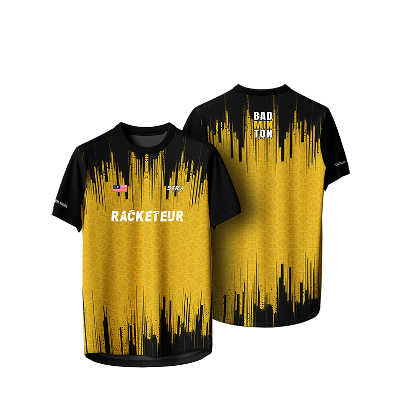 Design jersey badminton custom STRX06 hitam kuning