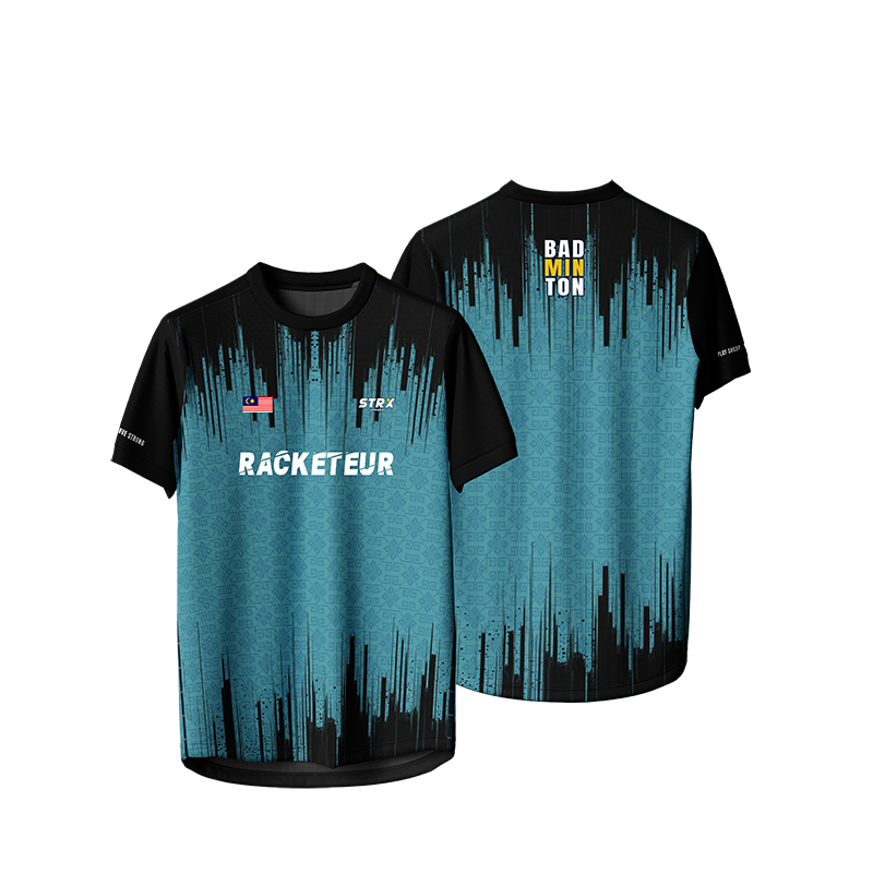 Design jersey badminton custom STRX07 hitam turquoise
